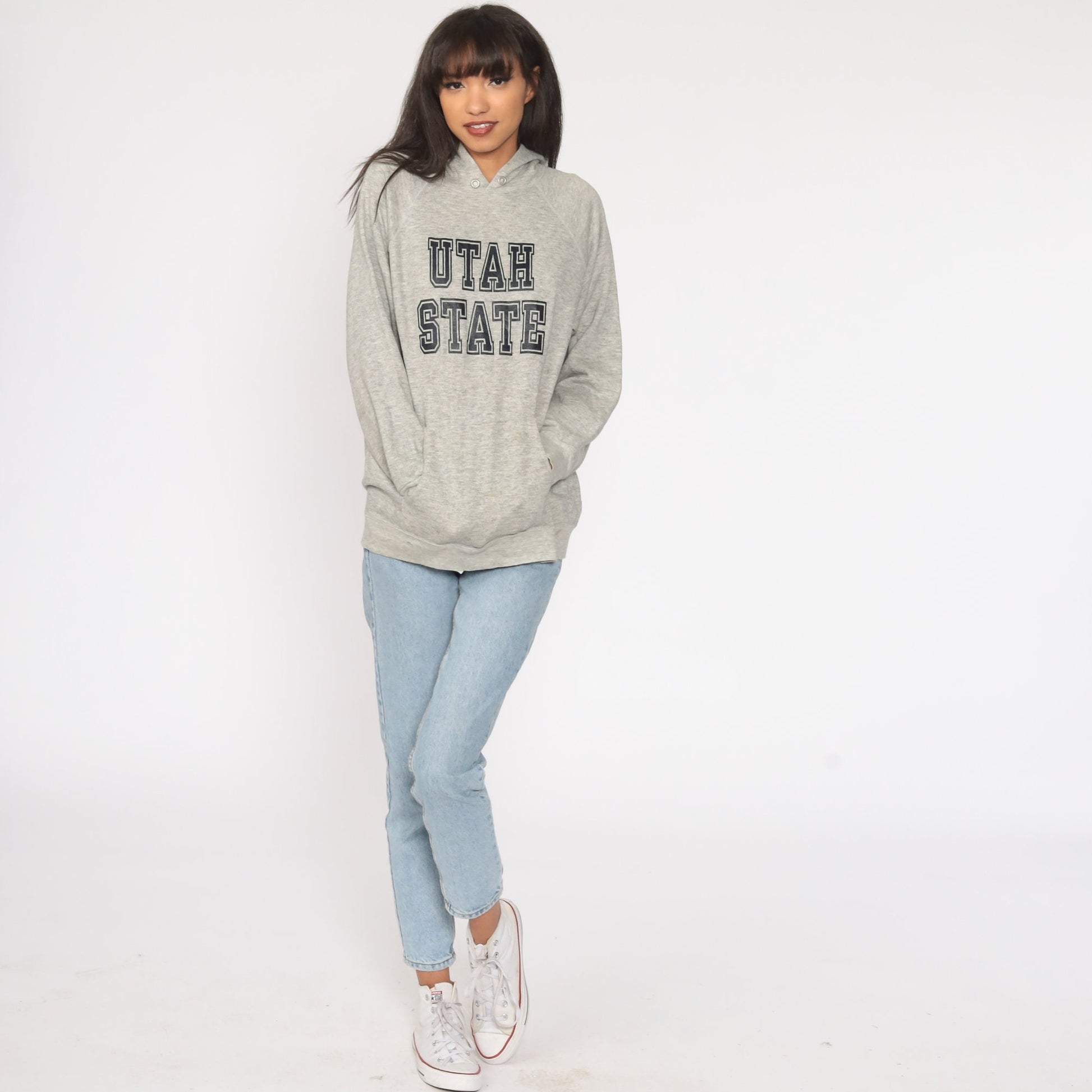 90s Utah State University Champion Hoodie Grey Medium