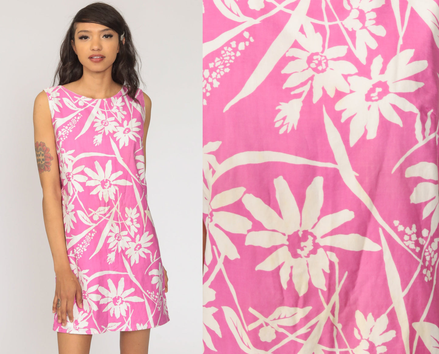 60s Floral Shift Dress Pink Mini Sleeveless Mod Print Small