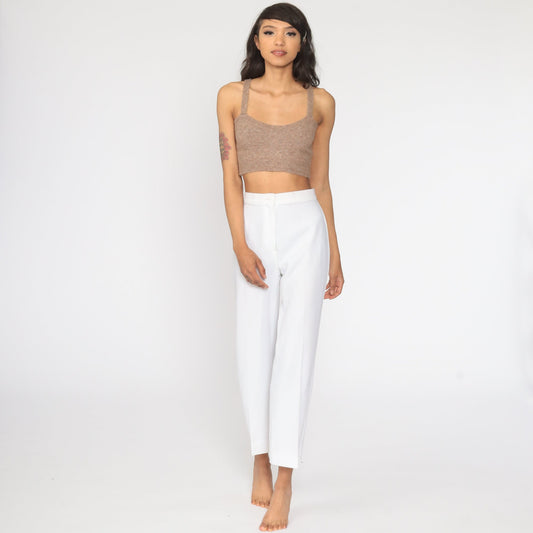 70s White High-Waisted Straight Leg Trousers Small 26