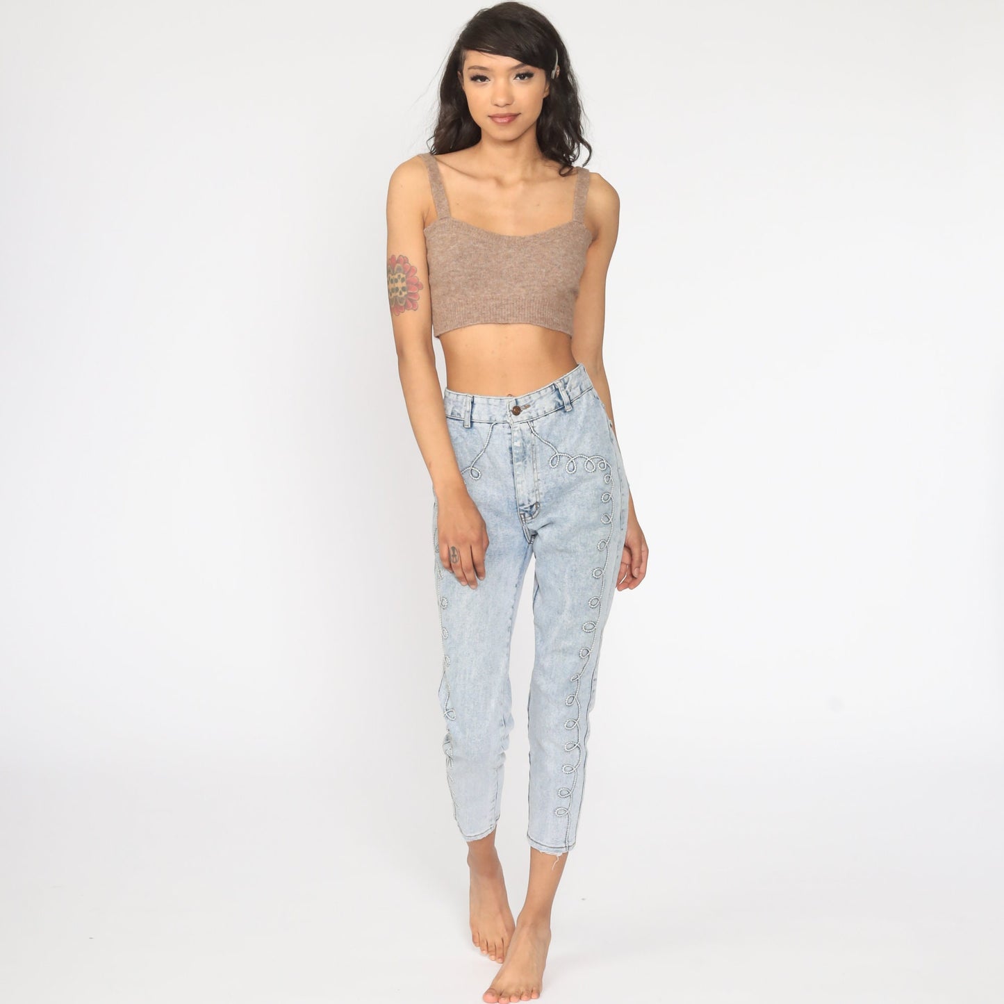 90s Acid Wash Skinny Jeans High Waisted Ankle Denim Blue Small 26