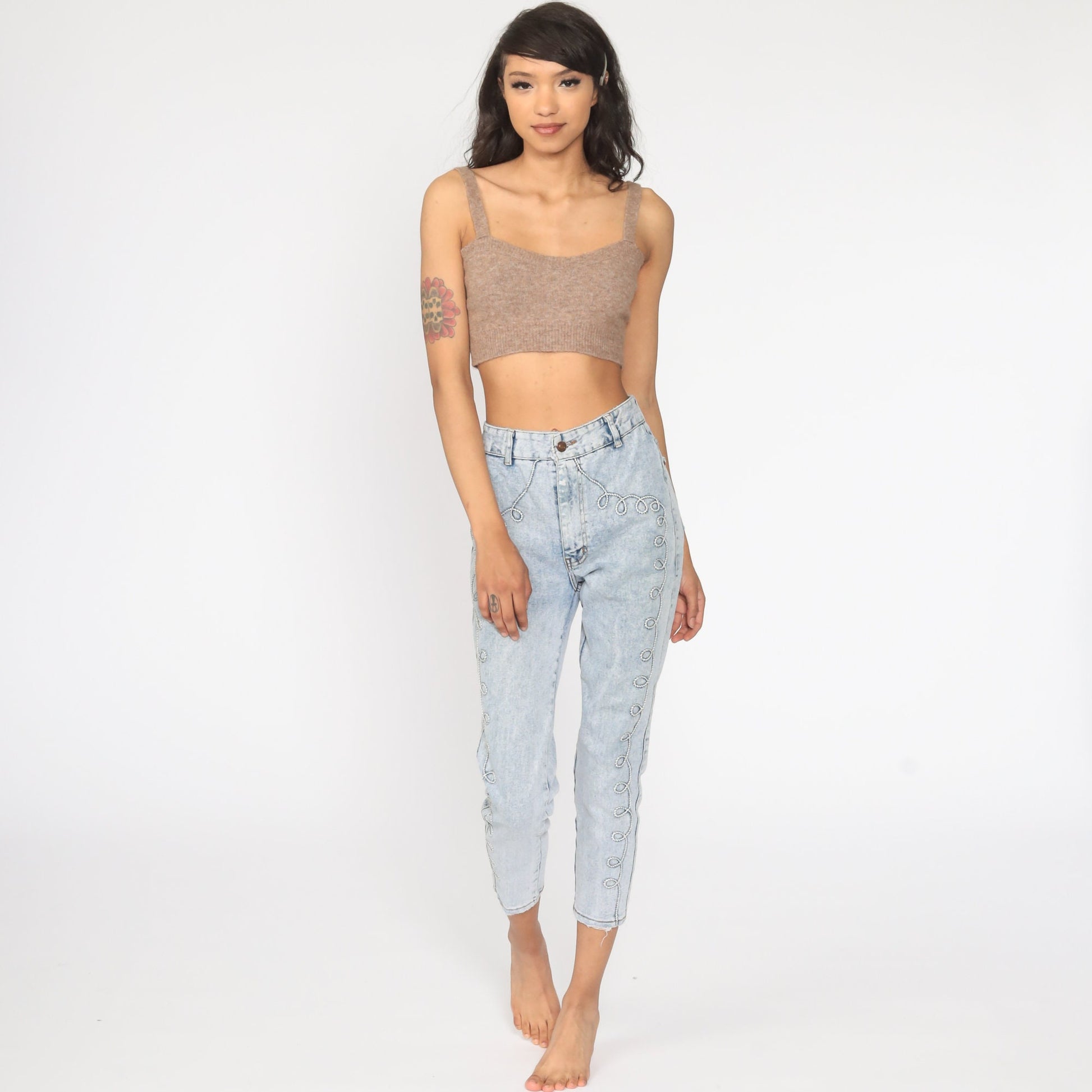 90s Acid Wash Skinny Jeans High Waisted Ankle Denim Blue Small 26