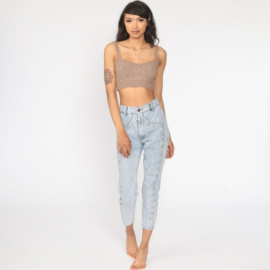 90s Acid Wash Skinny Jeans High Waisted Ankle Denim Blue Small 26