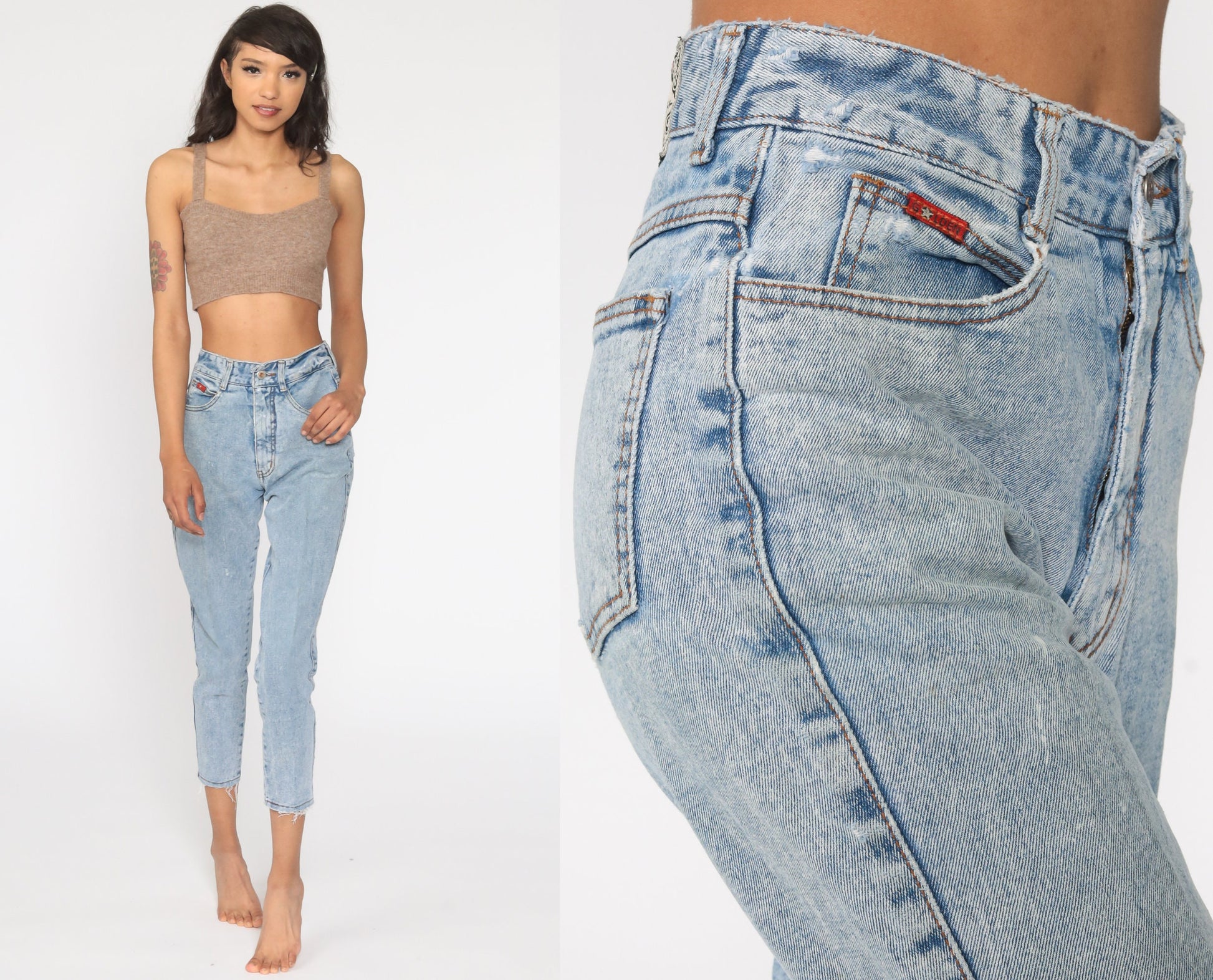 80s Acid Wash High Waist Mom Jeans Blue Denim Small 26