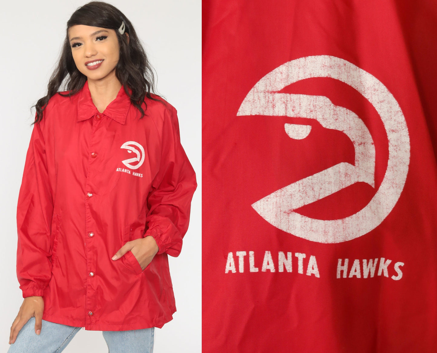 80s Atlanta Hawks NBA Windbreaker Jacket Nylon Shell Large L