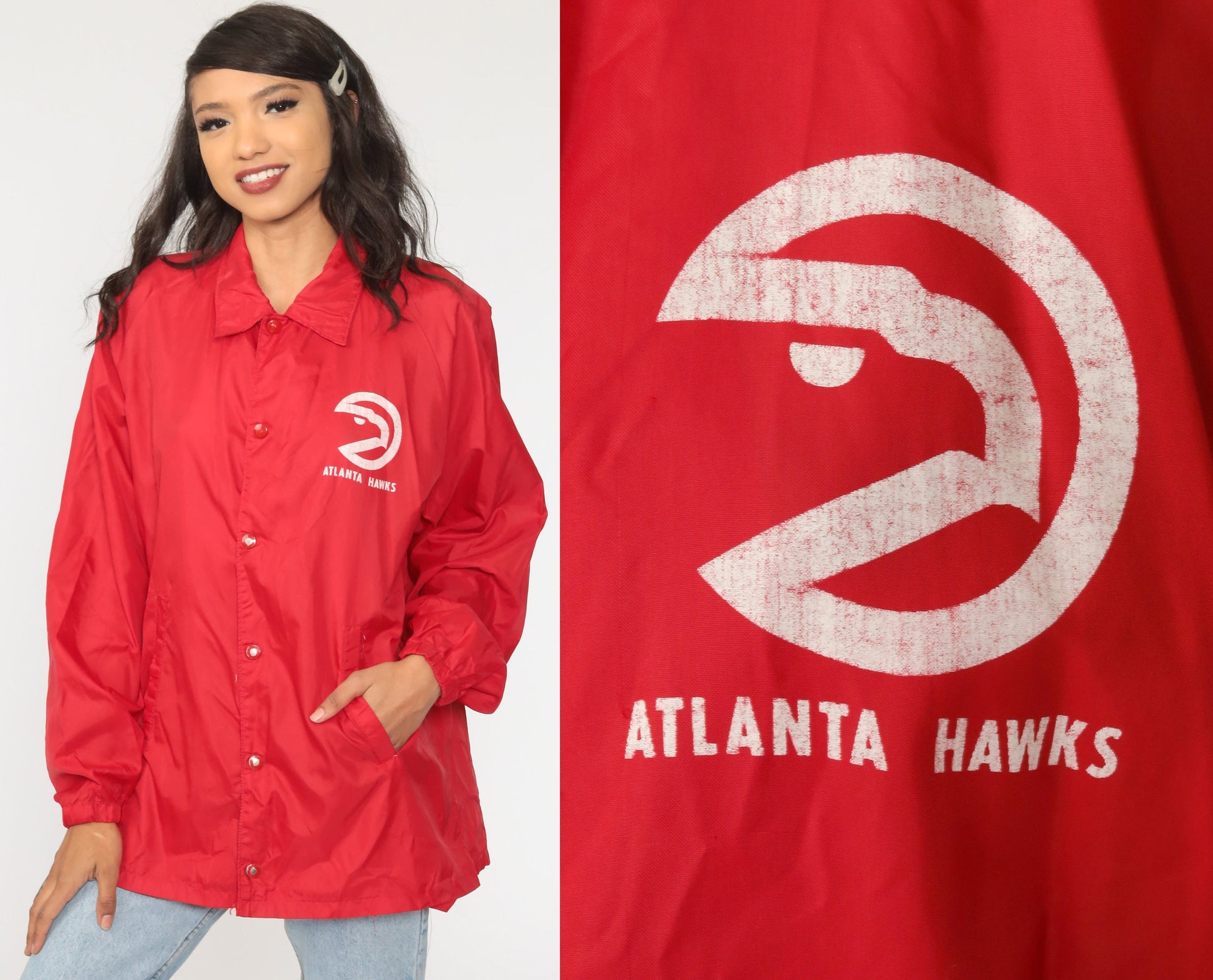 80s Atlanta Hawks NBA Windbreaker Jacket Nylon Shell Large L