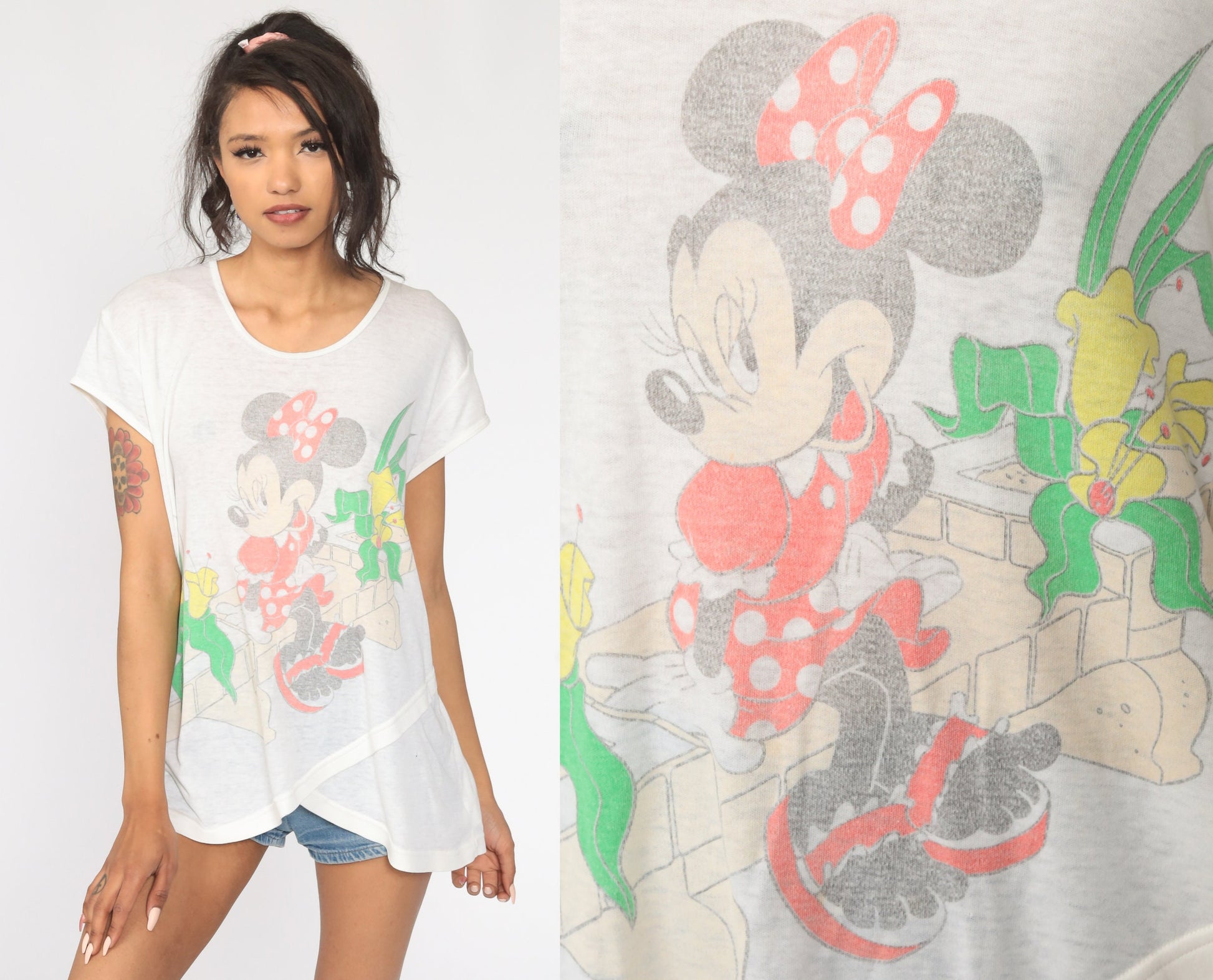 80s Disney Minnie Mouse Graphic T-Shirt Faded Burnout Large