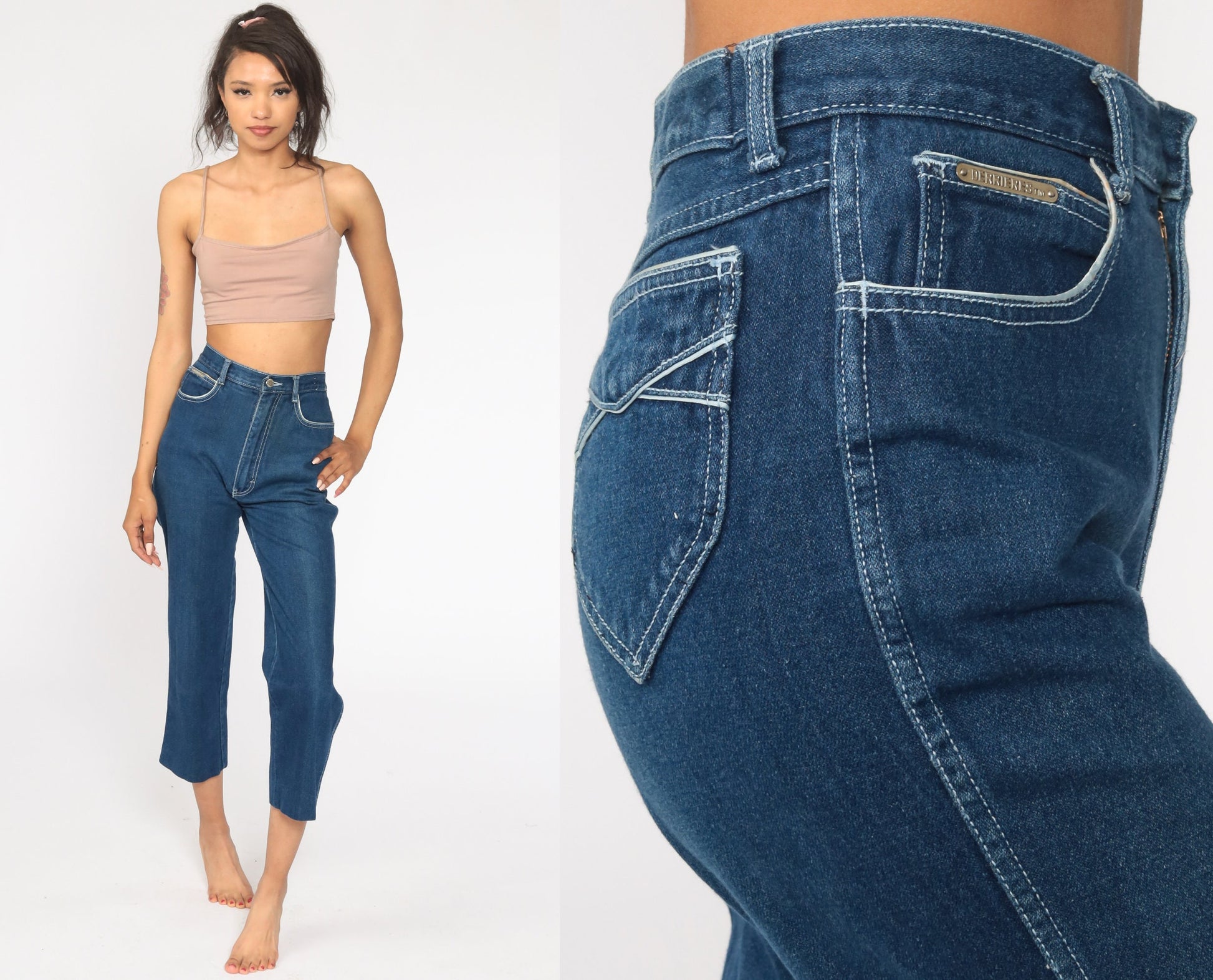 80s Derrieres Dark Blue High Waist Bootcut Jeans Extra Small XS