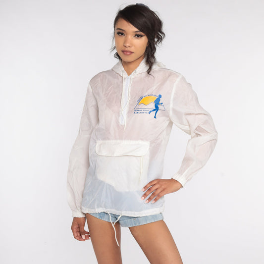 80s Anchorage Alaska Marathon Hooded Half-Zip Windbreaker White Small