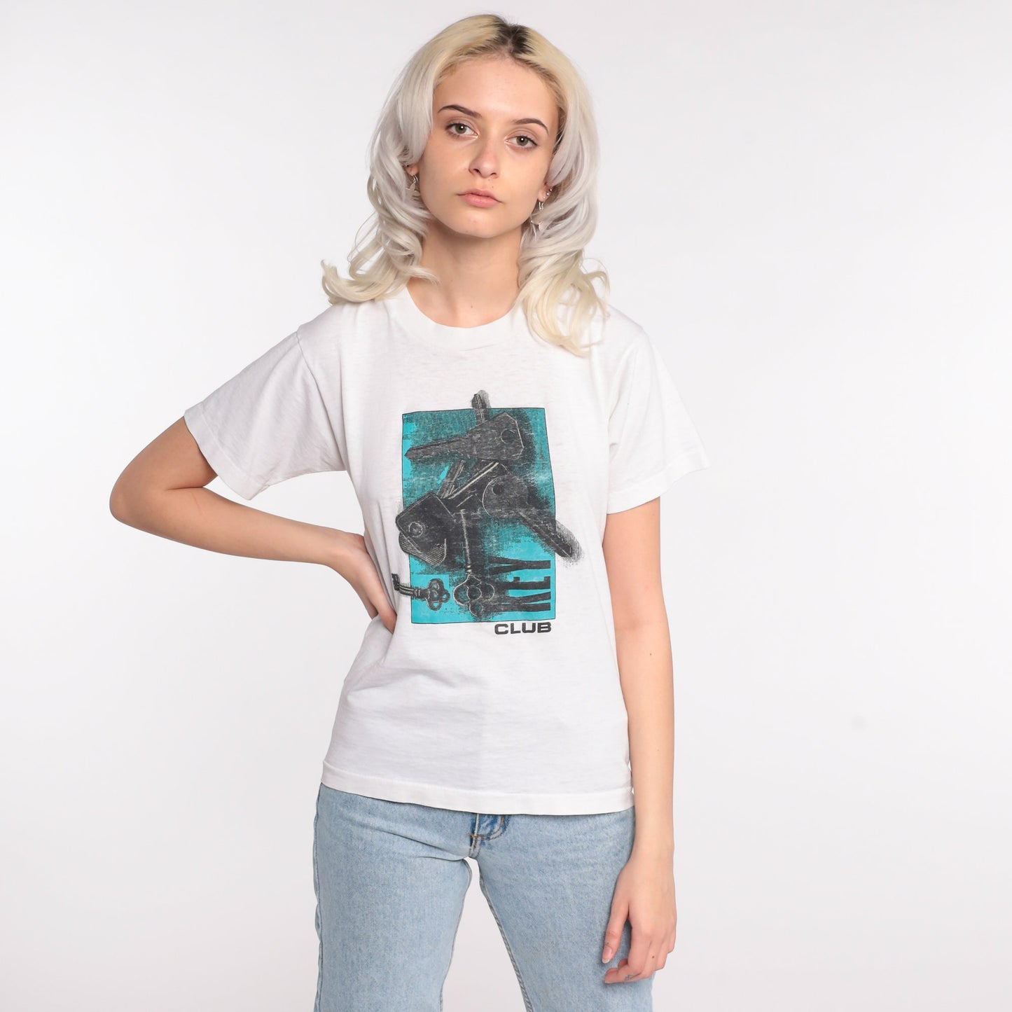 80s Key Club Skeleton Key Graphic T-Shirt Screen Stars Cotton Small