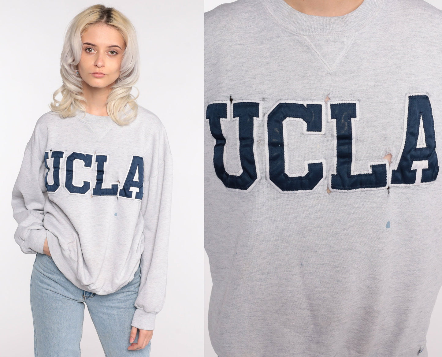 90s UCLA Sweatshirt Distressed Grey Graphic Russell Large