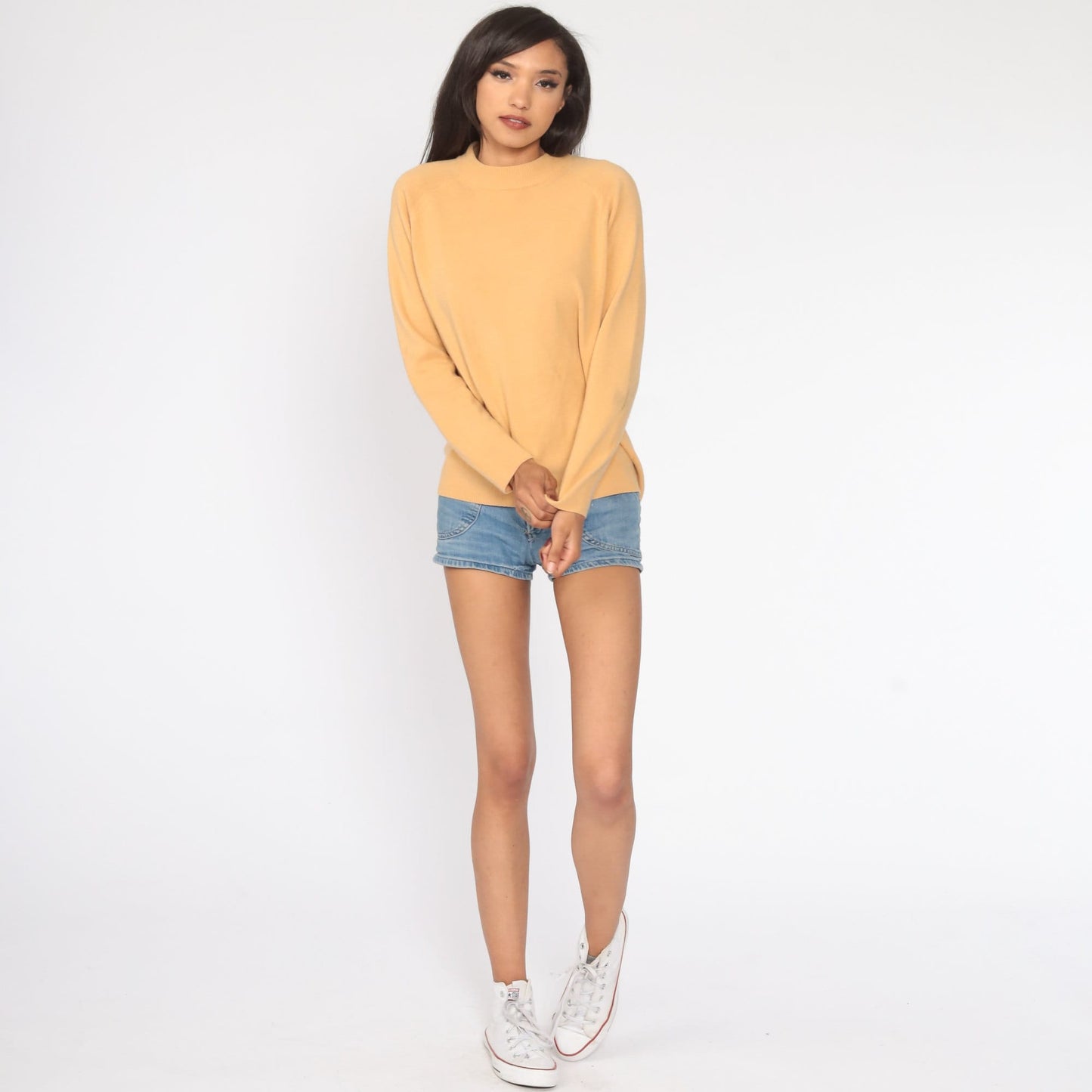 70s Tan Knit Raglan Sweater Pullover Small