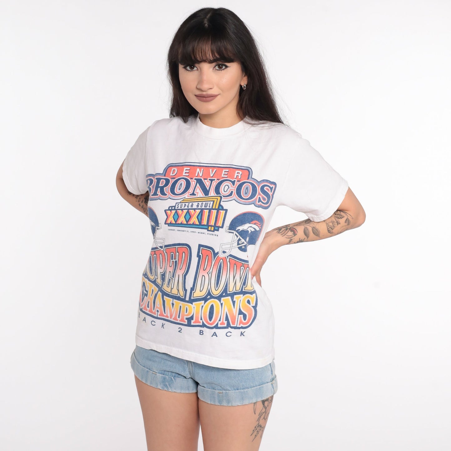 1999 Denver Broncos Super Bowl XXXIII NFL Graphic Tee Cotton Extra Small
