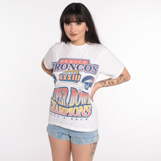 1999 Denver Broncos Super Bowl XXXIII NFL Graphic Tee Cotton Extra Small