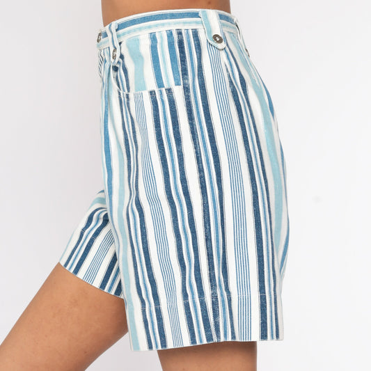 90s Striped Denim Shorts High Waisted Blue Jean Shorts Extra Small
