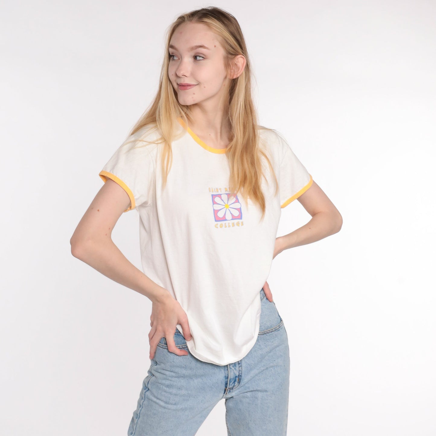 90s Saint Mary College T-Shirt Ringer Tee Cotton Medium Large