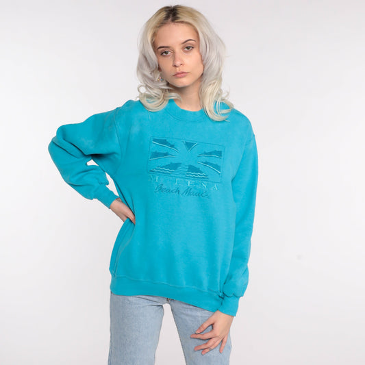90s Crazy Shirts Maui Beach Sweatshirt Turquoise Graphic Crewneck Medium
