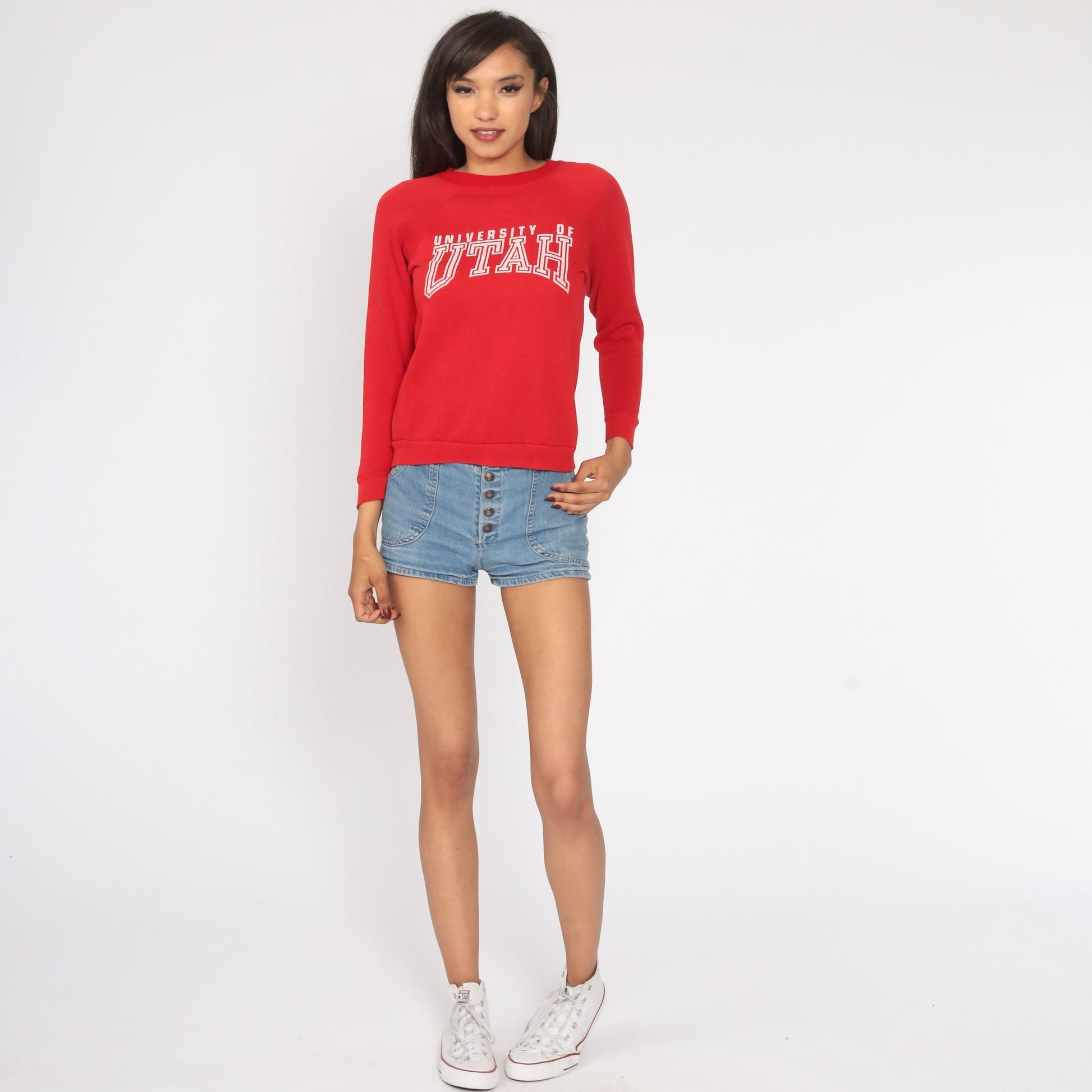 80s University of Utah Sweatshirt Red Distressed Crewneck Extra Small
