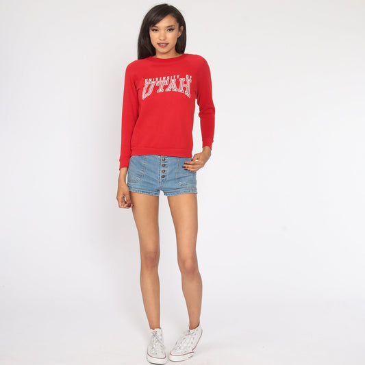 80s University of Utah Sweatshirt Red Distressed Crewneck Extra Small