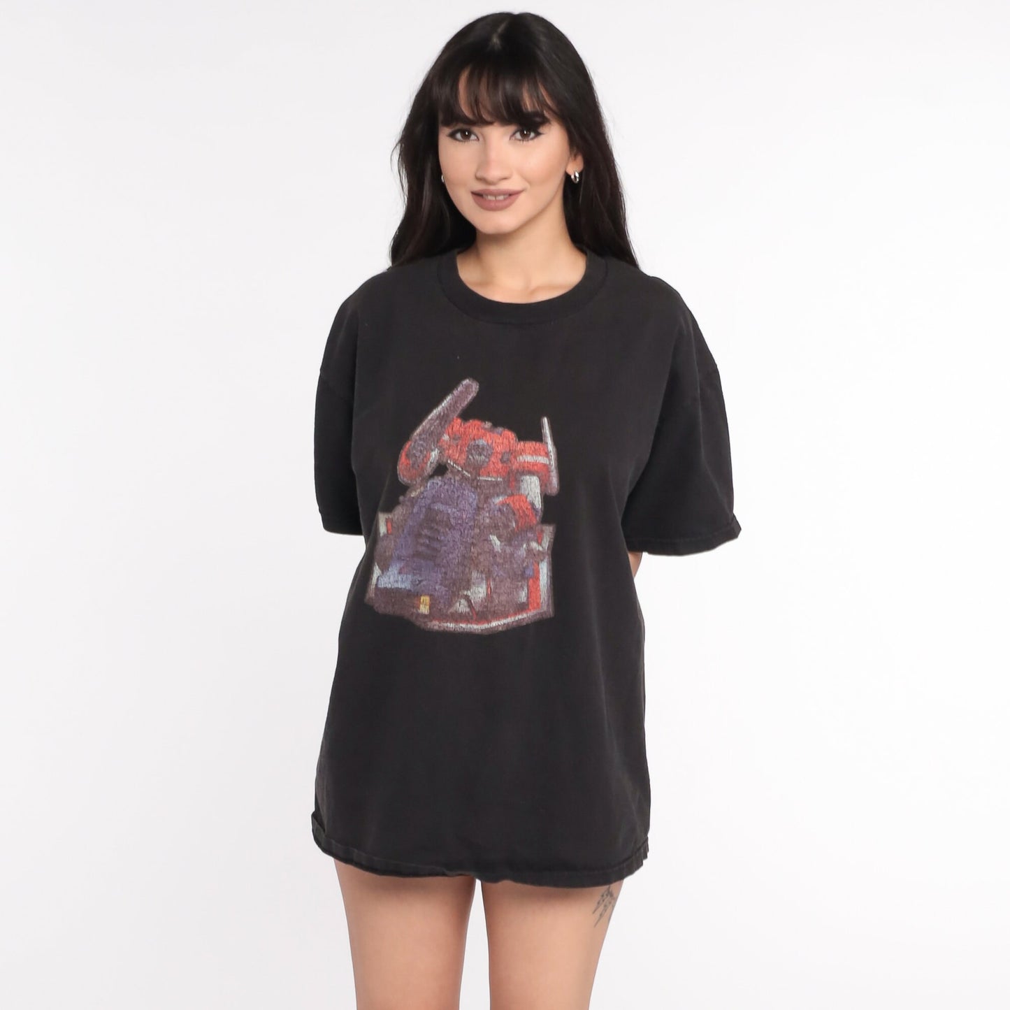 90s Transformers Graphic T-Shirt Black Robot Cartoon Large