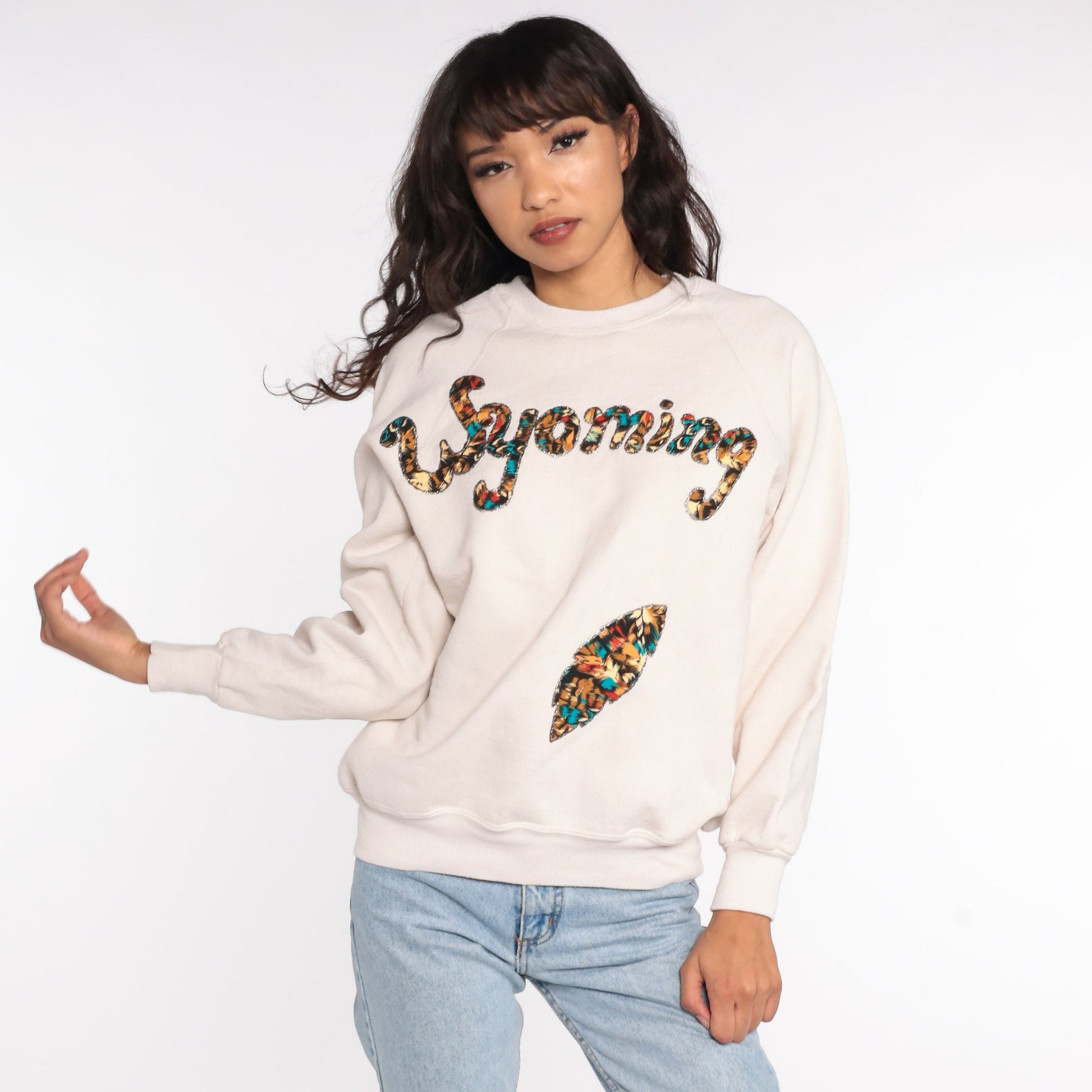 1990s Wyoming Graphic Sweatshirt Crewneck Raglan Sleeve Medium