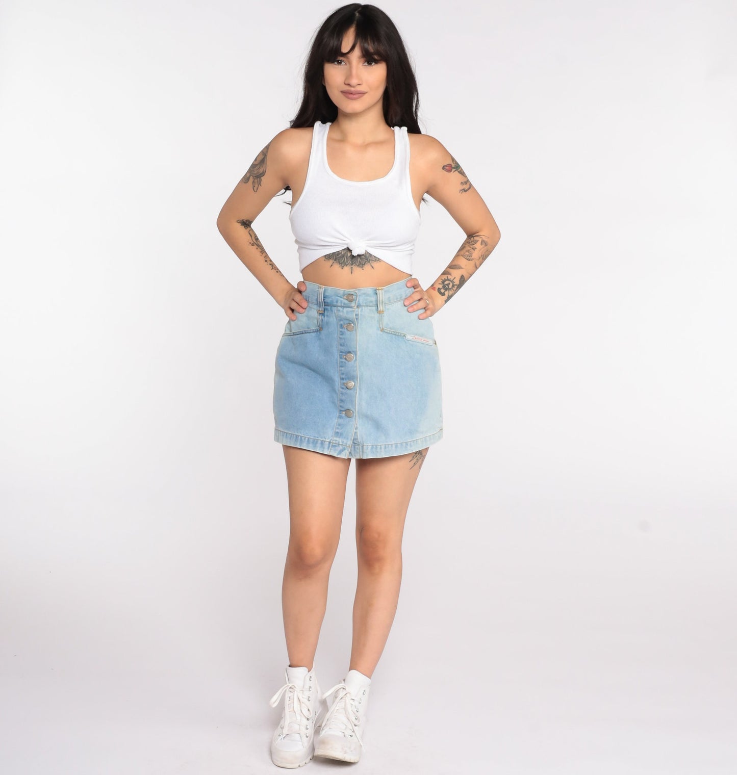 90s Squeeze Jeans Blue Denim Skort High Waisted Button Up Extra Small