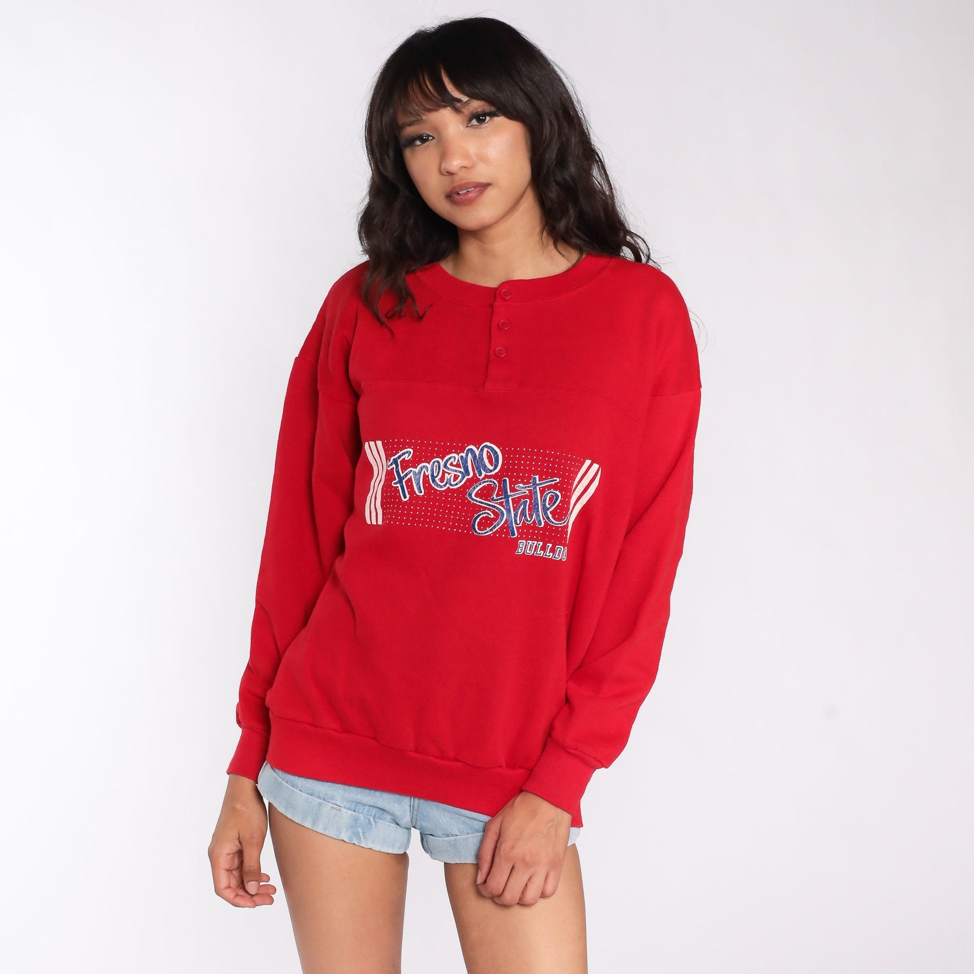 80s Fresno State University Sweatshirt Red Graphic Crewneck Large