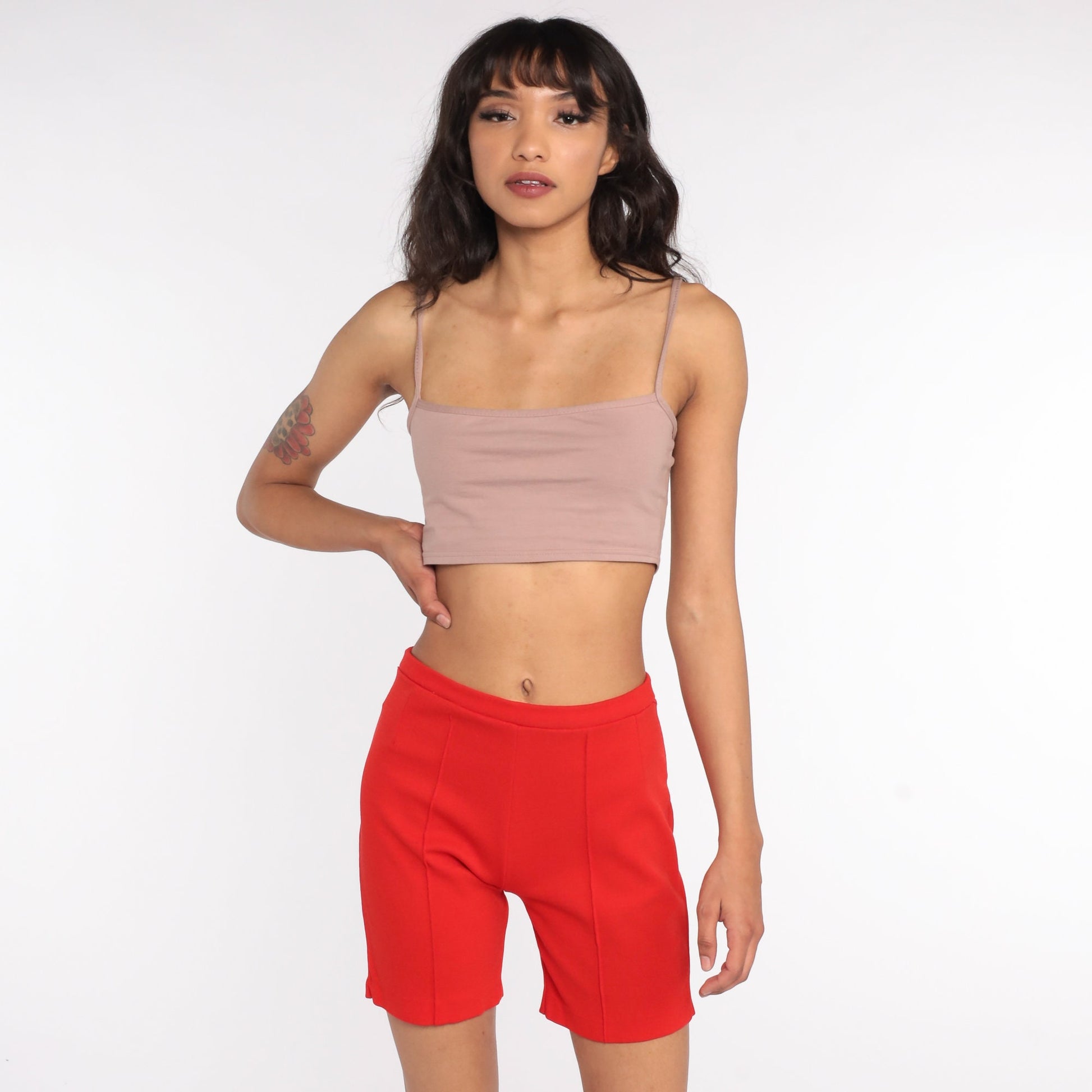 70s High-Waist Bicycle Shorts Red Nylon Stretch Small
