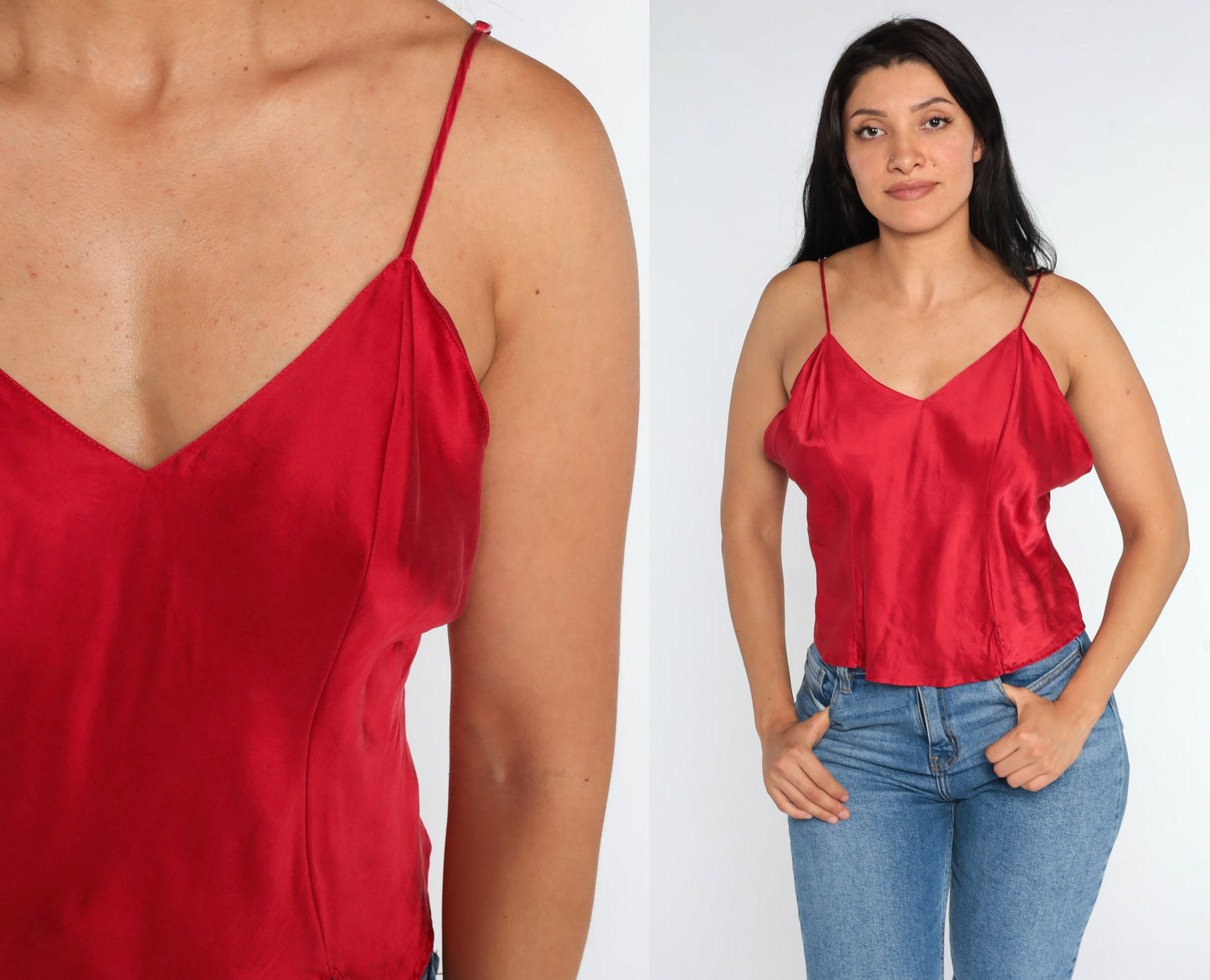 00s Red Silk Camisole Tank Top Lingerie Y2K Extra Large