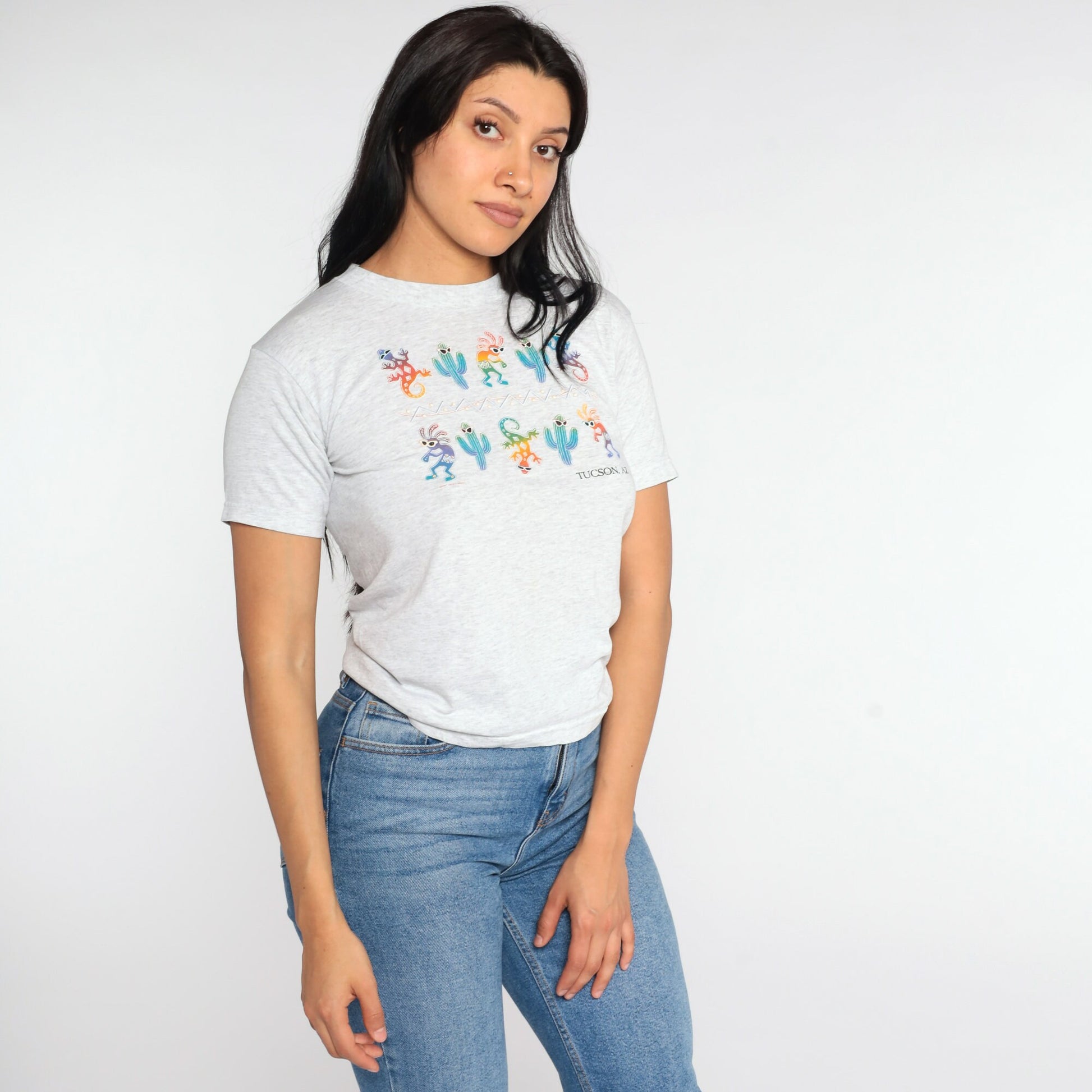 90s Tucson Arizona Kokopelli Saguaro Cactus Graphic Tee Grey Extra Small