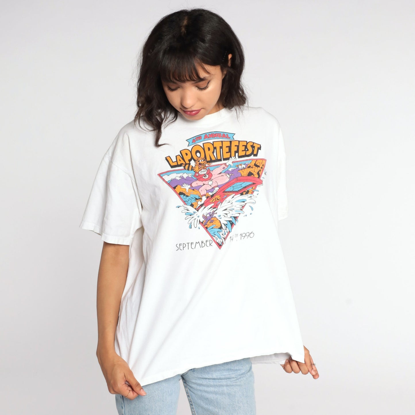 90s LaPortefest 1996 Surfer Graphic T-Shirt Single Stitch Cotton Extra Large