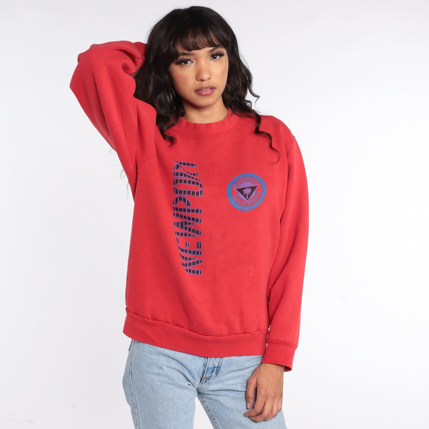90s Newport Beach California Sweatshirt Red Graphic Crewneck Medium