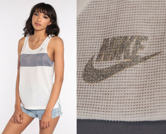 80s Nike Sheer White Mesh Tank Top Athletic Small S
