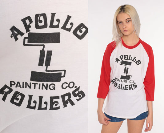 80s Apollo Rollers Painting Co. Ringer Tee Graphic T-Shirt Medium