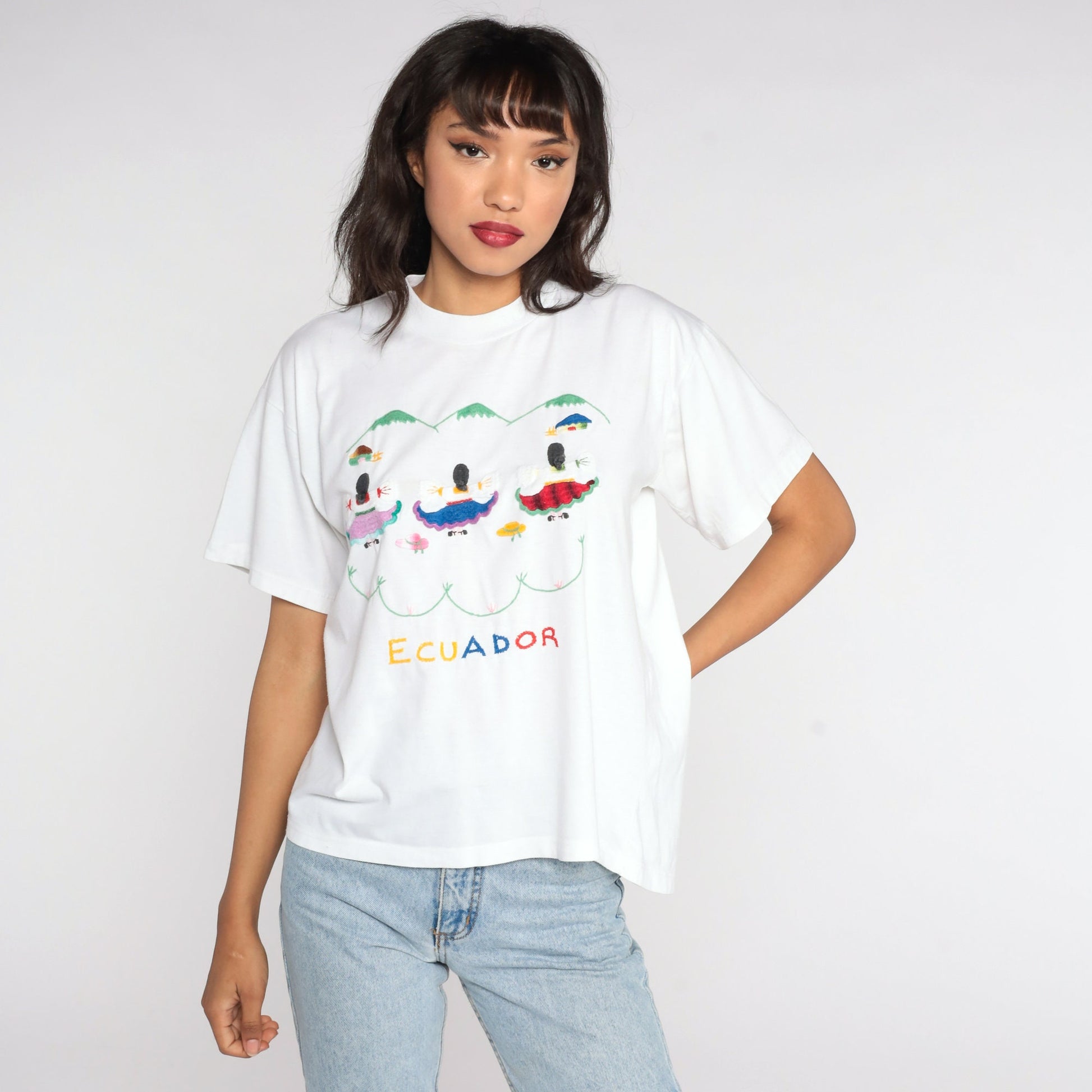 90s Ecuador Graphic T-Shirt Cotton Travel Tee Large L