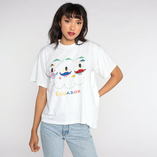 90s Ecuador Graphic T-Shirt Cotton Travel Tee Large L