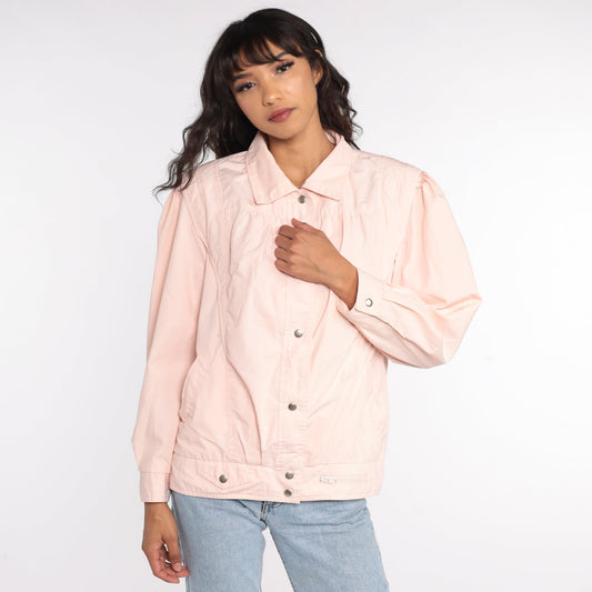 80s Baby Pink Puff Sleeve Windbreaker Bomber Jacket Medium