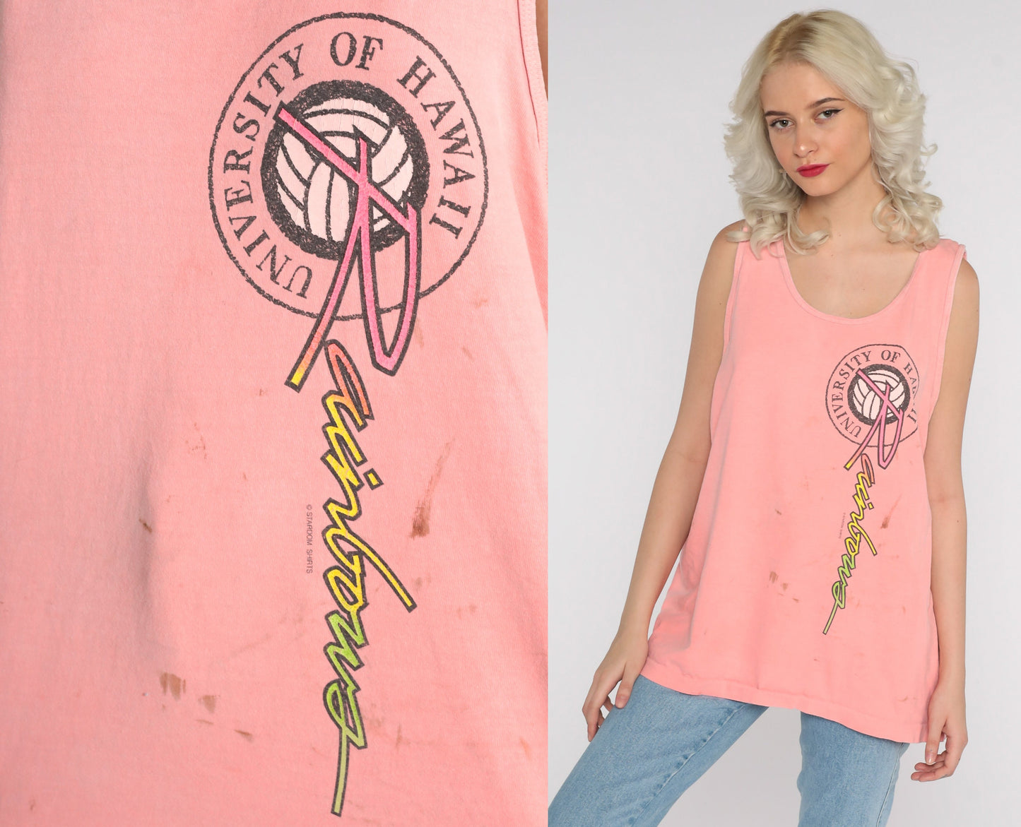 90s University of Hawaii Rainbows Volleyball Tank Top Pink Extra Large