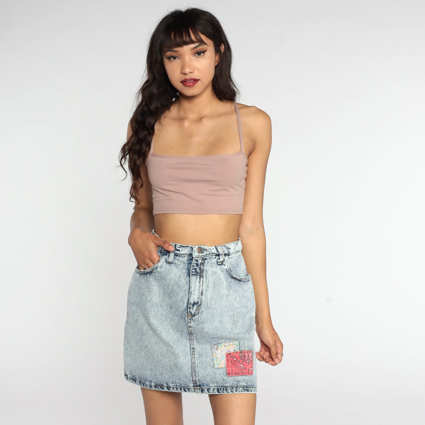 90s Acid Wash Denim Mini Skirt High Waisted Jean Skirt Blue Small S