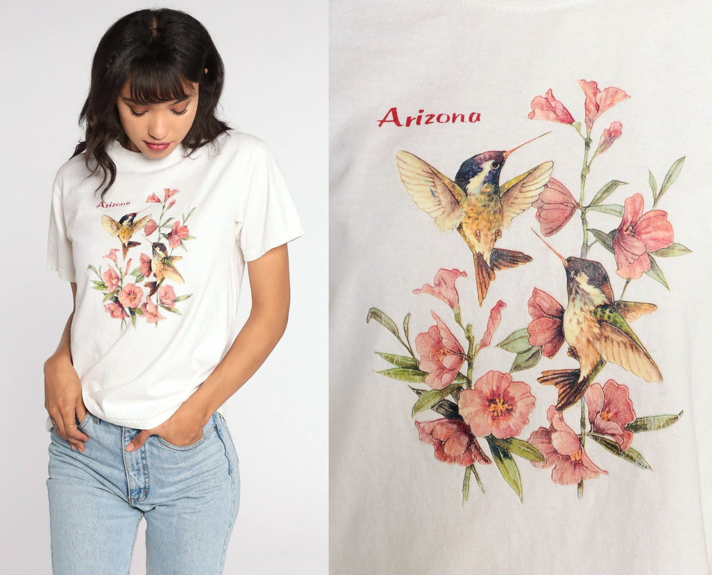 90s Arizona Hummingbird Graphic T-Shirt Southwestern Bird Tee Small