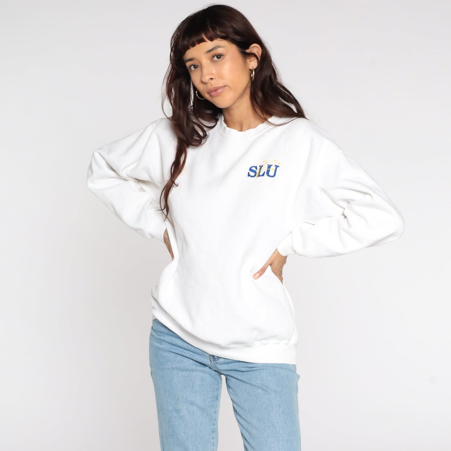 90s St Louis University SLU Sweatshirt White Graphic Crewneck Large