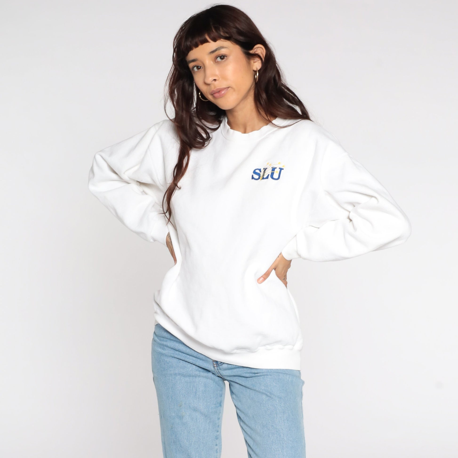 90s St Louis University SLU Sweatshirt White Graphic Crewneck Large