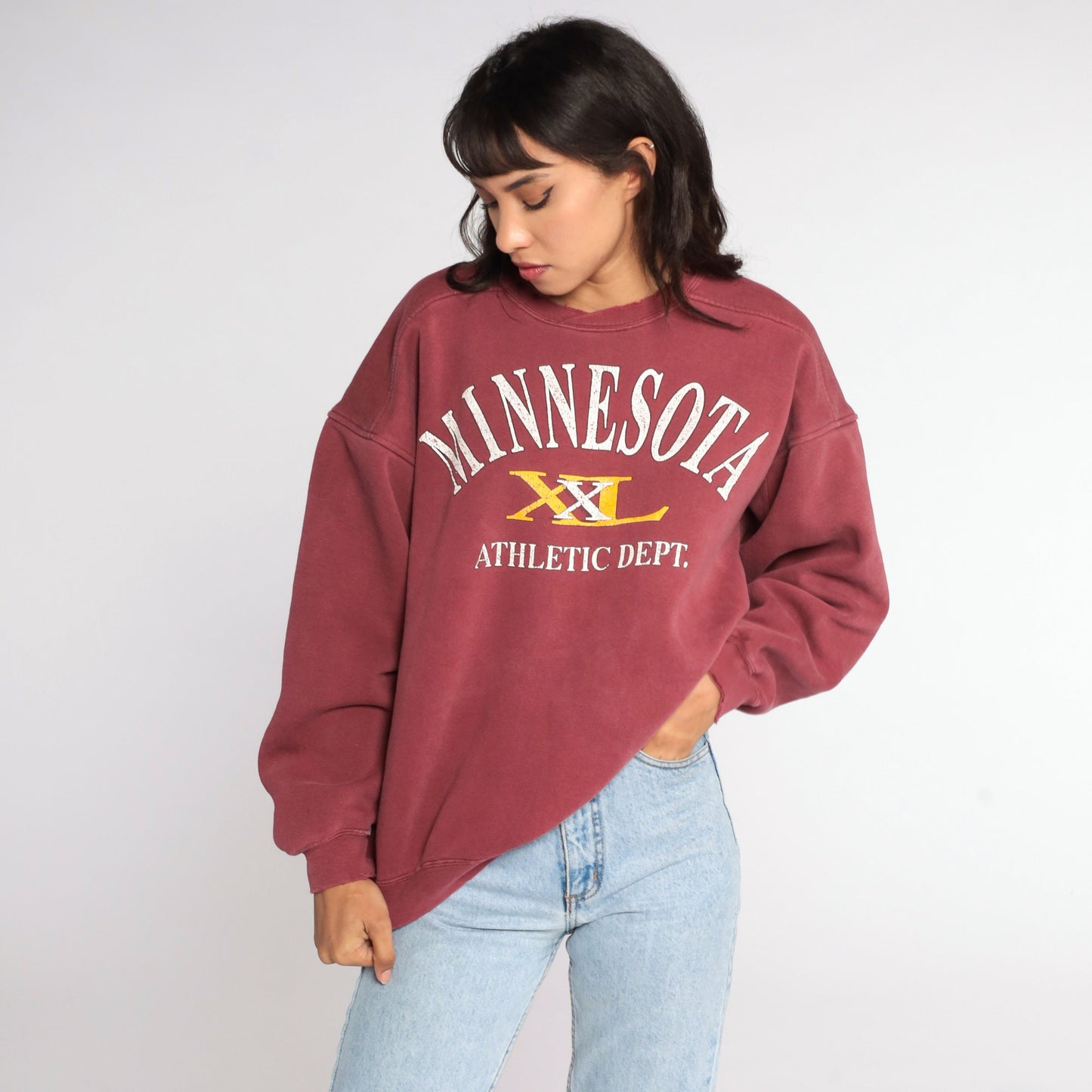 90s Minnesota Athletic Dept University Sweatshirt Burgundy Graphic Crewneck Large