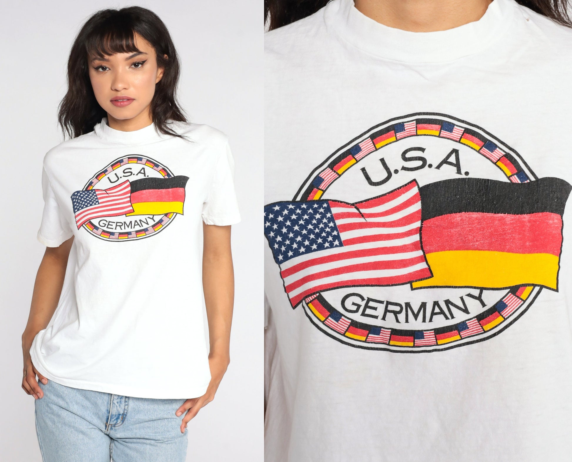80s USA Germany Graphic T-Shirt Cotton Tee Medium