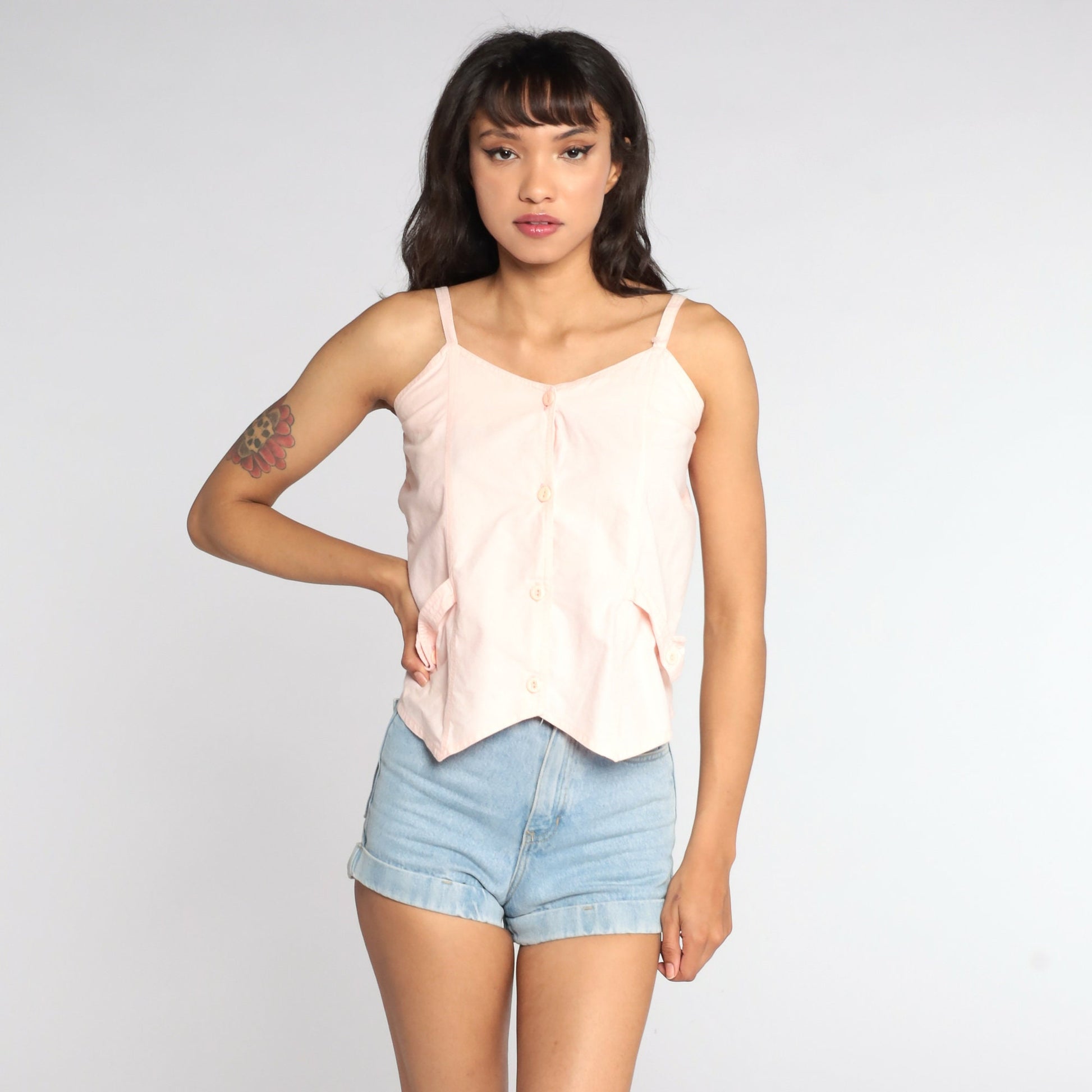 80s Baby Pink Button-Up Tank Top Extra Small XS