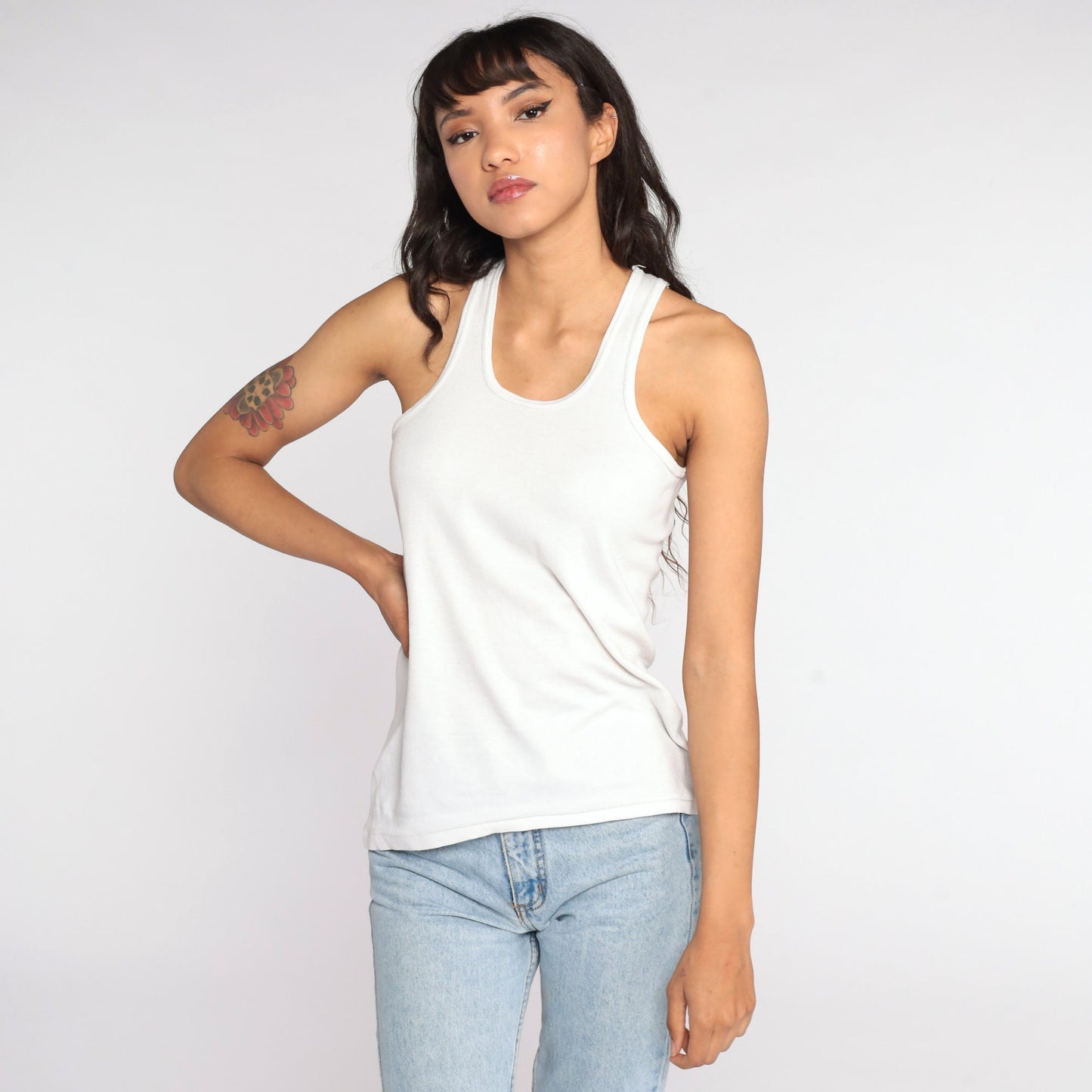 90s Plain White Cotton Tank Top Unisex Medium