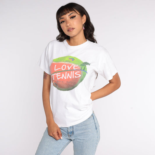 90s LA84 Love Tennis Graphic T-Shirt Cotton Athletic Tee Medium