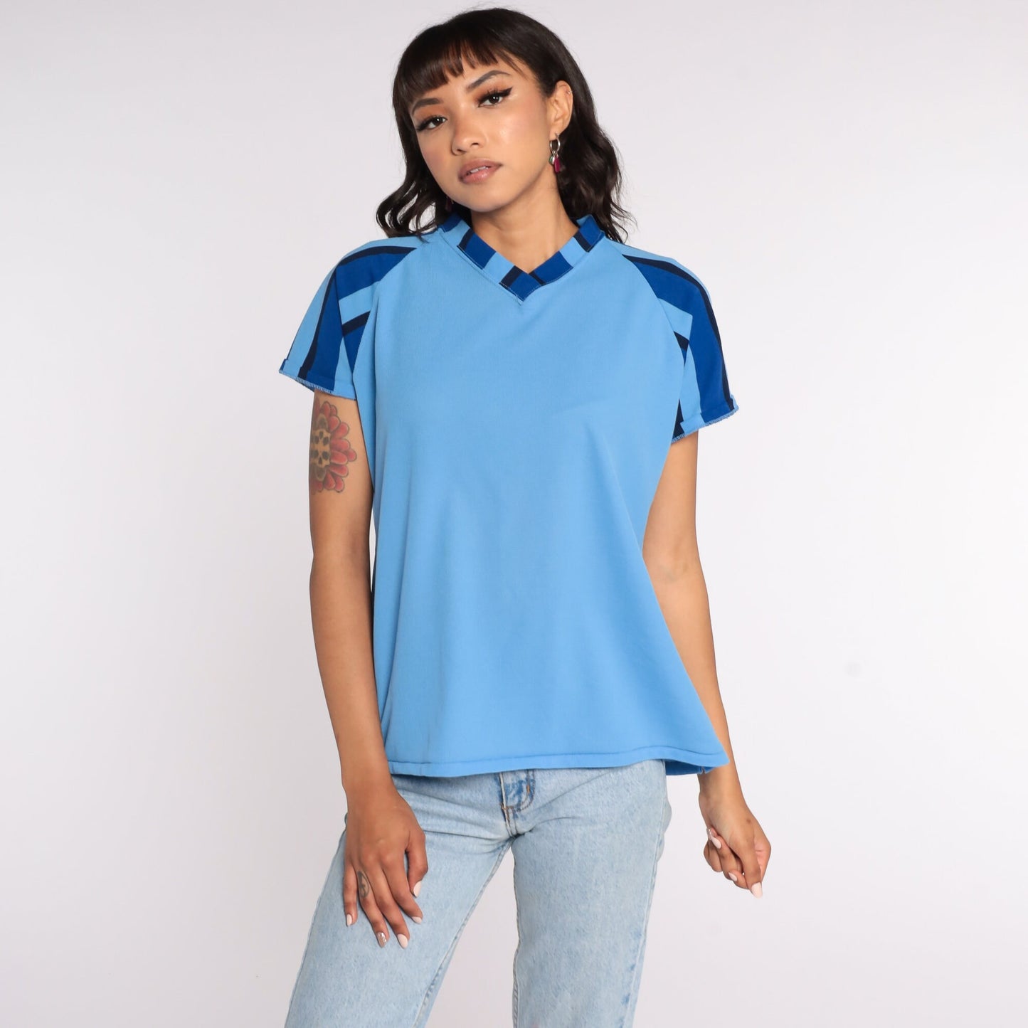 70s Mac-Let Electric Uniform Ringer T-Shirt Baby Blue Raglan Medium Large