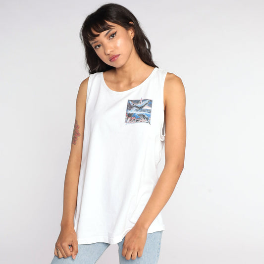 90s Maui Whale Watchers Association Tank Top Graphic Sleeveless Tee White Large