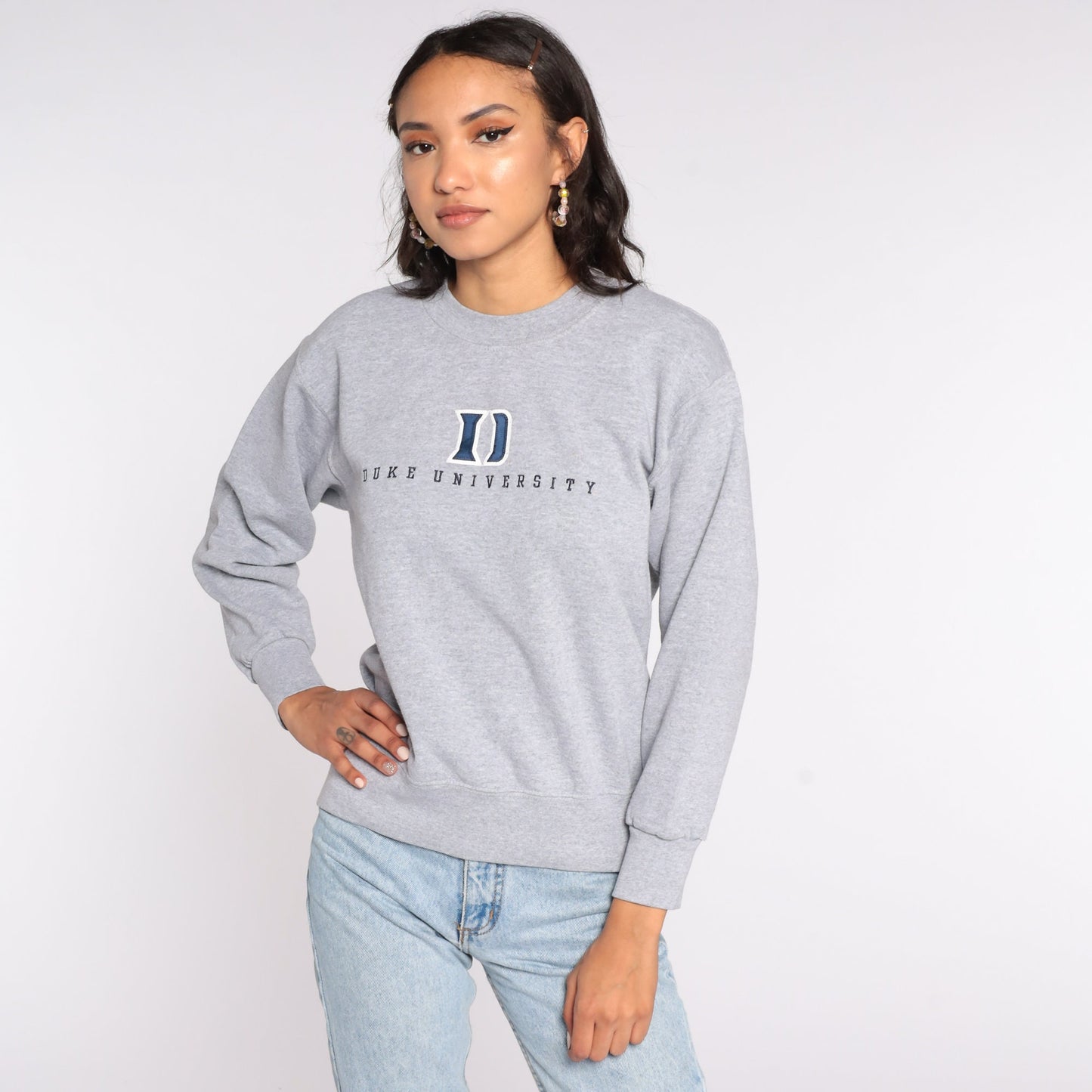 90s Duke University Crewneck Sweatshirt Grey Graphic Small S