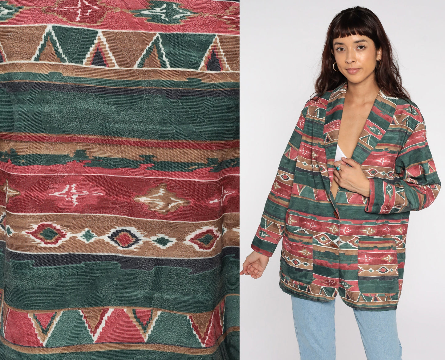 80s Southwestern Tribal Aztec Blazer Cotton Jacket Medium